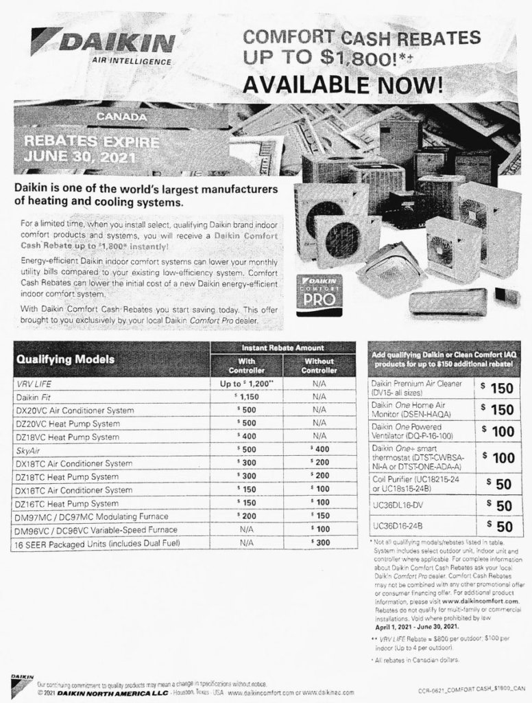 DAIKIN REBATES 2021 HEAT PUMPS PDF Crose Mechanical