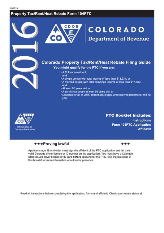 Fillable Form 104 Ptc Colorado Property Tax rent heat Rebate