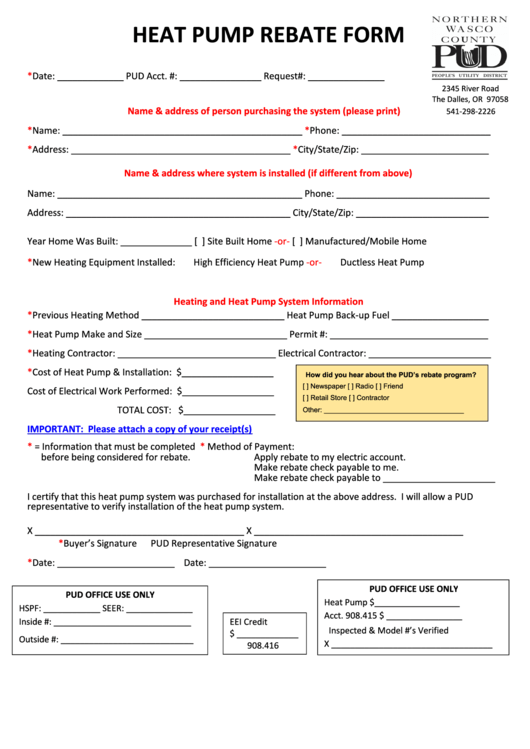 Heat Pump Rebate Form Northern Wasco County Peoples Utility District