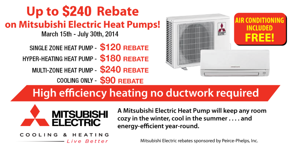 Mitsubishi Rebates For Duct free Air Conditioning Heating Wall Units