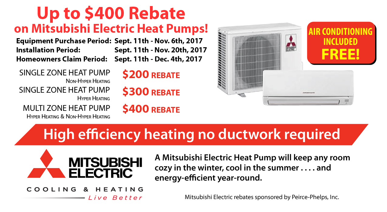 Rebates On Mitsubishi Air Conditioning Ductless Duct free Mini split 