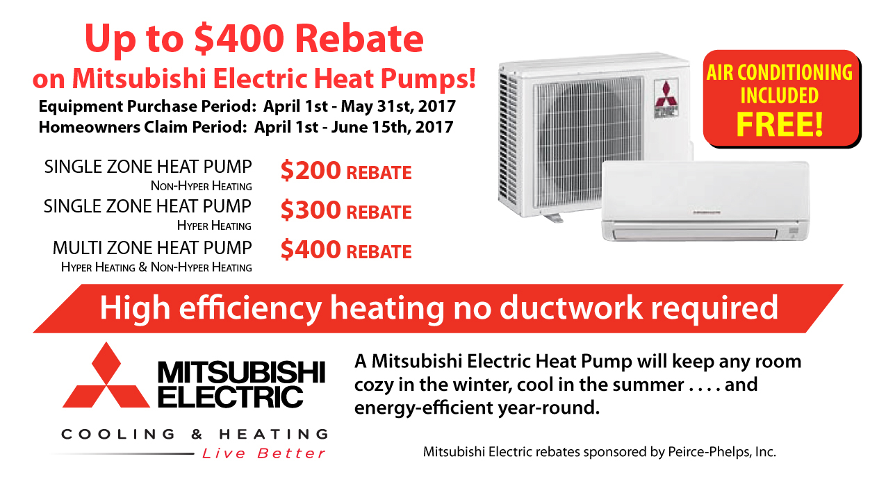 Rebates On Mitsubishi Air Conditioning Ductless Duct free Mini split 