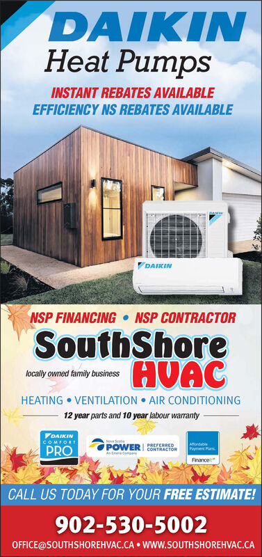 WEDNESDAY NOVEMBER 11 2020 Ad South Shore HVAC Chronicle Herald