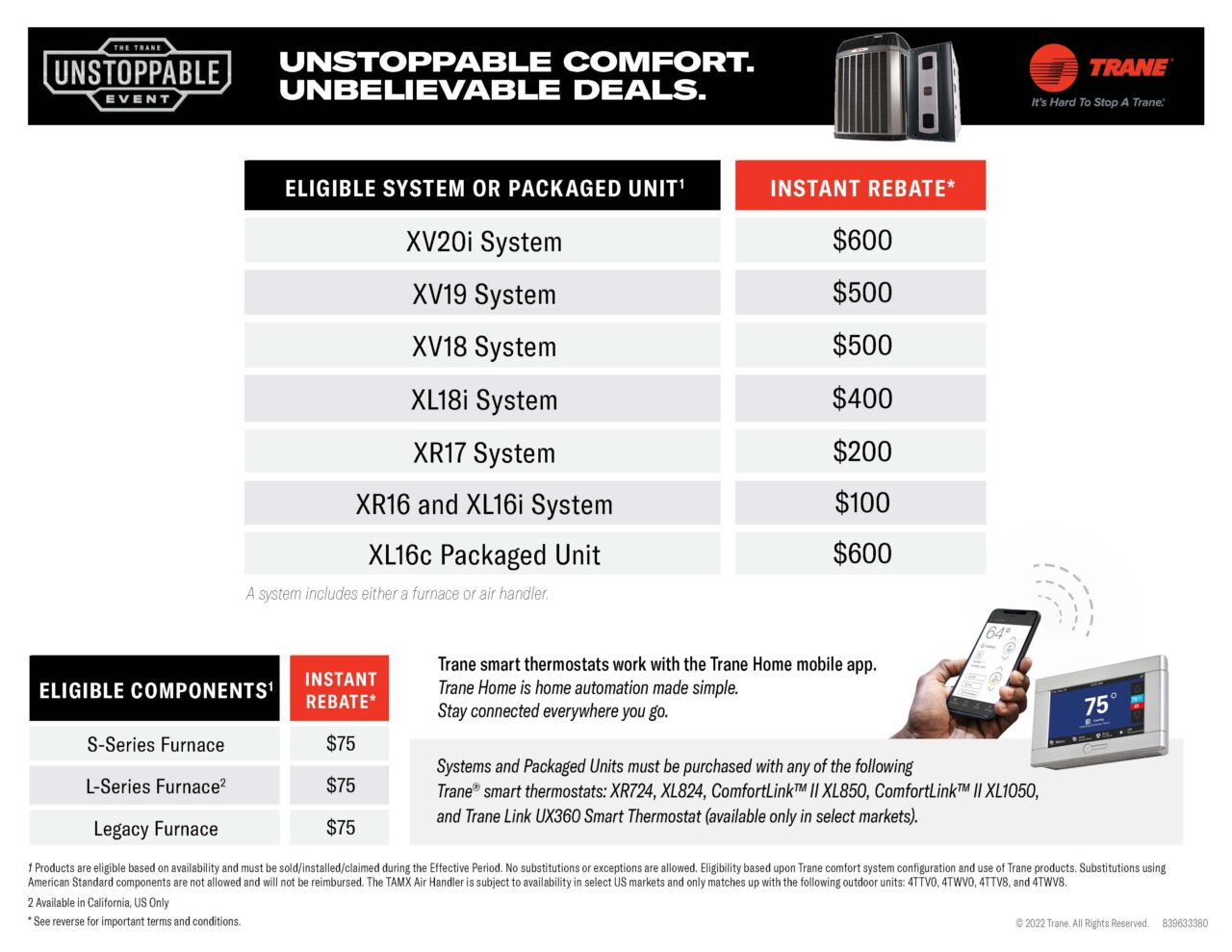 Trane Unstoppable Event Spring 2022 Rebates Deal s Heating Air